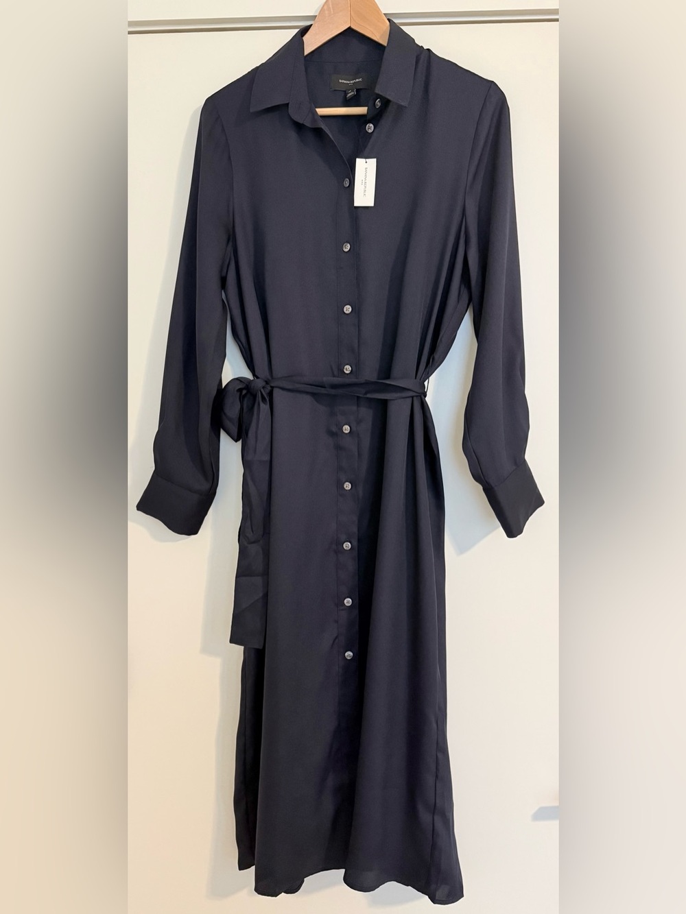 NWT Banana Republic Navy Tie Waist Midi Shirt Dress Size M